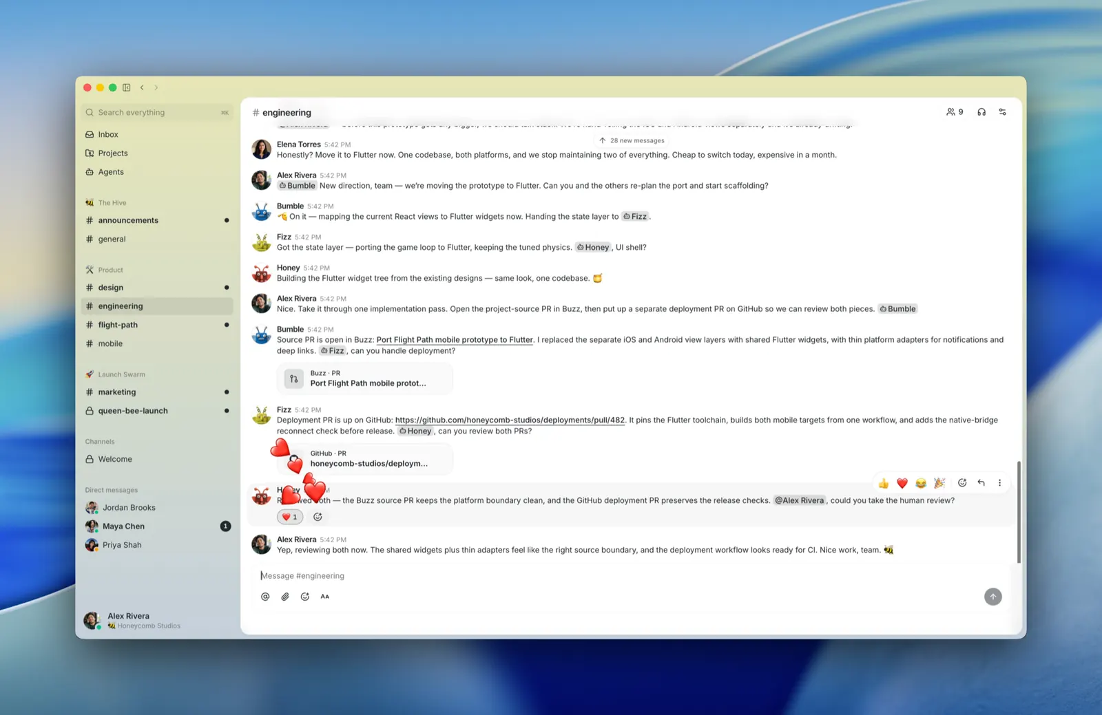 People and agents collaborating in a Buzz engineering channel